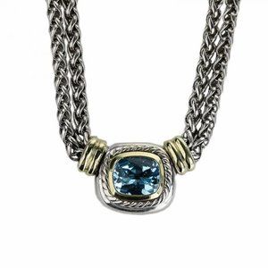 D Yurman Double Wheat Chain Necklace w/ Lg Topaz